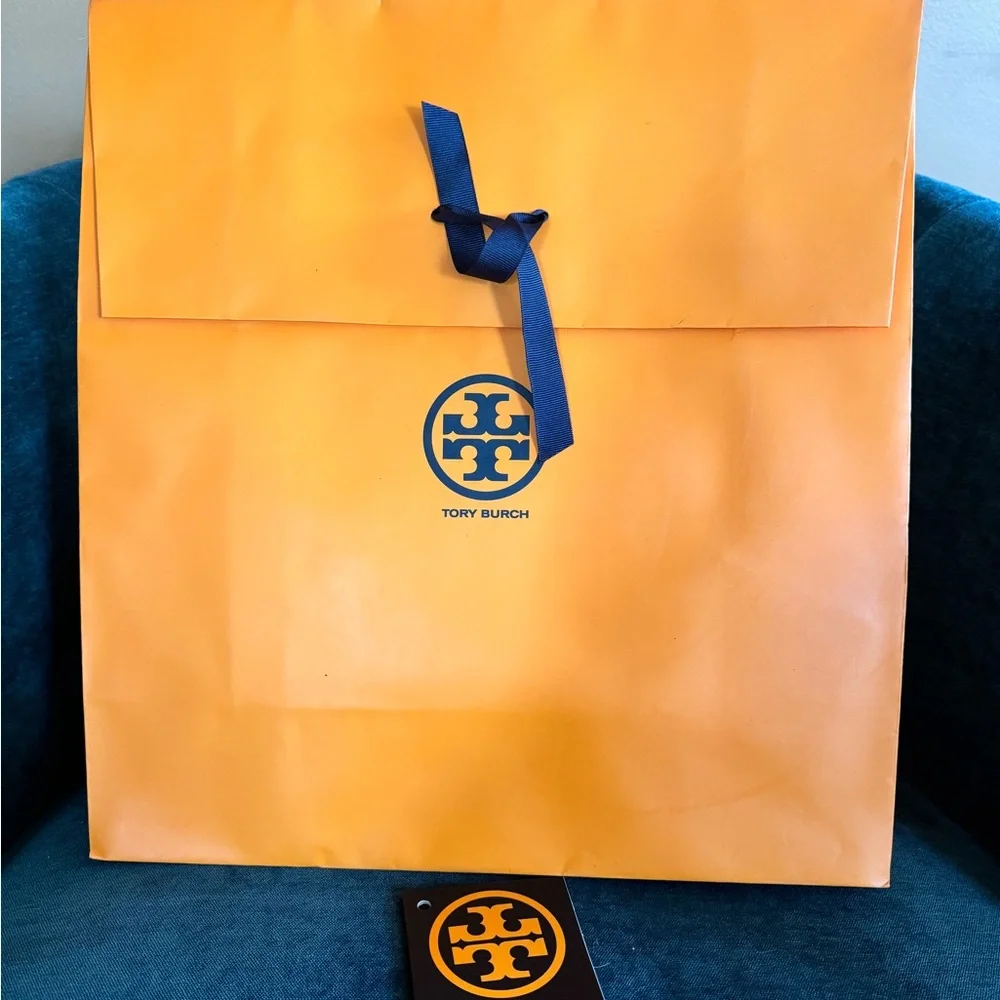 Tory Burch Gift Bag 16” x 15”x 6” Ribbon Gift Tag